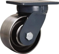 Hamilton - 6" Diam x 3" Wide x 8" OAH Top Plate Mount Swivel Caster - Forged Steel, 6,000 Lb Capacity, Sealed Precision Ball Bearing, 5-1/4 x 7-1/4" Plate - Makers Industrial Supply