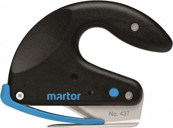 Martor USA - Fixed Safety Cutter - 1-11/16" Carbon Steel Blade, Black & Blue Polycarbonate Handle, 1 Blade Included - Makers Industrial Supply