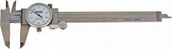 Fowler - 0" to 6" Range, 0.001" Graduation, 0.1" per Revolution, Dial Caliper - White Face, 1.6" Jaw Length, Accurate to 0.0010" - Makers Industrial Supply