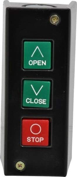 Value Collection - 3 Operator, Pushbutton Control Station - Open-Close-Stop (Legend), Momentary Switch, NO/NC Contact, NEMA 1 - Makers Industrial Supply