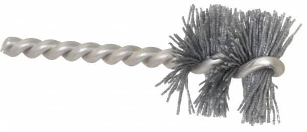 Made in USA - 1-1/4" Diam Helical Nylon Tube Brush - 0.022" Filament Diam, 1" Brush Length, 3-1/2" OAL, 1/4" Diam Stainless Steel Shank - Makers Industrial Supply