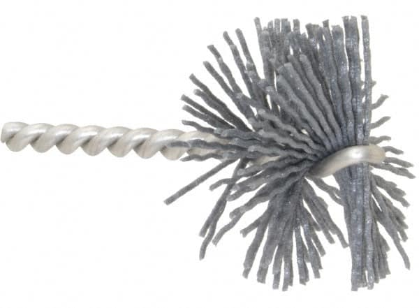 Made in USA - 2" Diam Helical Nylon Tube Brush - 0.04" Filament Diam, 1" Brush Length, 3-1/2" OAL, 1/4" Diam Stainless Steel Shank - Makers Industrial Supply