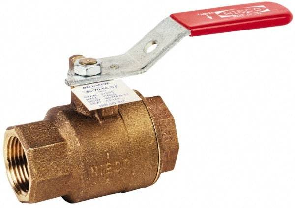 NIBCO - 1-1/4" Pipe, Full Port, Bronze Standard Ball Valve - 2 Piece, Inline - One Way Flow, FNPT x FNPT Ends, Vertical Chain Lever Handle, 600 WOG, 150 WSP - Makers Industrial Supply