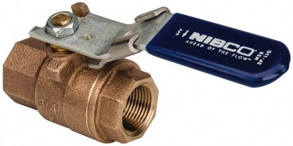 NIBCO - 3/4" Pipe, Full Port, Bronze Standard Ball Valve - 2 Piece, Inline - One Way Flow, FNPT x FNPT Ends, Locking Lever Handle, 600 WOG, 150 WSP - Makers Industrial Supply