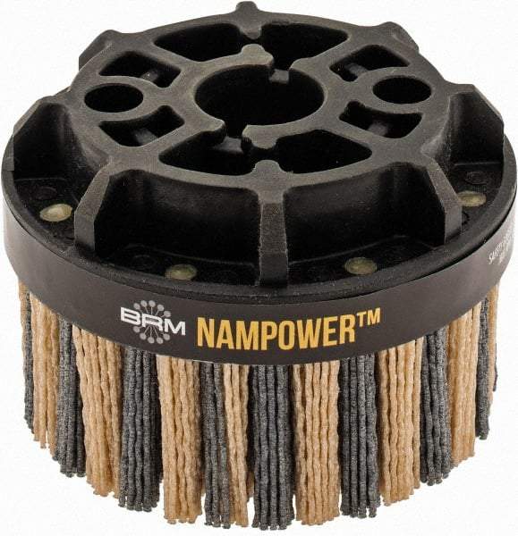 Brush Research Mfg. - 4" 80 Grit Ceramic/Silicon Carbide Tapered Disc Brush - Coarse Grade, CNC Adapter Connector, 0.71" Trim Length, 7/8" Arbor Hole - Makers Industrial Supply