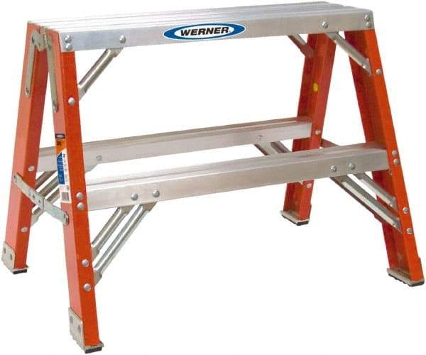 Werner - 2 Steps, 2' High, Type IA Rating, Fiberglass Step Stand - 300 Lb Load Capacity, 31-1/4" Base Width - Makers Industrial Supply