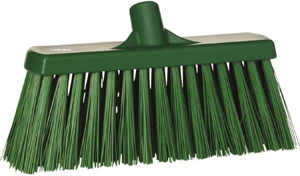 Vikan - 12" Heavy Duty Synthetic Push Broom - 2" Bristle Length, Plastic Block, European Threaded Handle Connection - Makers Industrial Supply