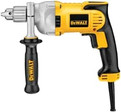 DeWALT - 1/2" Keyed Chuck, 1,200 RPM, Pistol Grip Handle Electric Drill - 10.5 Amps, 115 Volts, Reversible, Includes 360° Locking Side Handle with Soft Grip & Chuck Key with Holder - Makers Industrial Supply