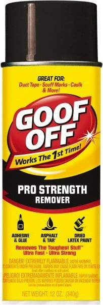 Goof Off - Adhesive, Graffiti & Rust Removers Type: Adhesive Remover Removes/Dissolves: Caulk Residue; Chewing Gum; Crayon; Glue; Marker; Paint; Pen; Scuff Marks; Tar; Stickers; Tree Sap - Makers Industrial Supply