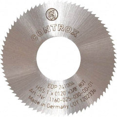 Controx - 1" Diam x 0.012" Blade Thickness x 3/8" Arbor Hole Diam, 80 Tooth Slitting and Slotting Saw - Arbor Connection, Right Hand, Uncoated, High Speed Steel, Concave Ground - Makers Industrial Supply