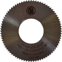 Controx - 1-1/4" Diam x 0.025" Blade Thickness x 1/2" Arbor Hole Diam, 80 Tooth Slitting & Slotting Saw - Arbor Connection, Right Hand, Uncoated, M2 High Speed Steel, Concave Ground - Makers Industrial Supply