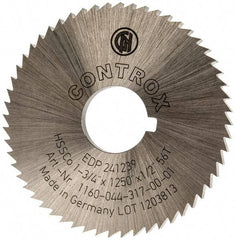 Controx - 1-3/4" Diam x 1/8" Blade Thickness x 1/2" Arbor Hole Diam, 56 Tooth Slitting and Slotting Saw - Arbor Connection, Right Hand, Uncoated, Cobalt, Concave Ground, Contains Keyway - Makers Industrial Supply