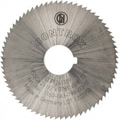 Controx - 2-1/2" Diam x 0.0781" Blade Thickness x 5/8" Arbor Hole Diam, 72 Tooth Slitting and Slotting Saw - Arbor Connection, Right Hand, Uncoated, Cobalt, Concave Ground, Contains Keyway - Makers Industrial Supply