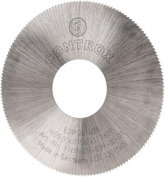 Controx - 3" Diam x 0.0156" Blade Thickness x 1" Arbor Hole Diam, 160 Tooth Slitting and Slotting Saw - Arbor Connection, Right Hand, Uncoated, High Speed Steel, Concave Ground - Makers Industrial Supply