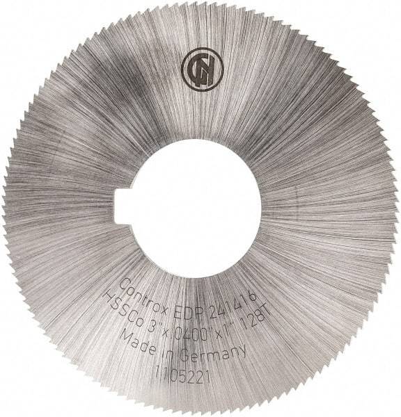 Controx - 3" Diam x 0.04" Blade Thickness x 1" Arbor Hole Diam, 128 Tooth Slitting and Slotting Saw - Arbor Connection, Right Hand, Uncoated, Cobalt, Concave Ground, Contains Keyway - Makers Industrial Supply