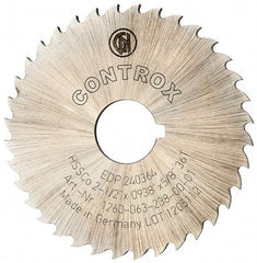 Controx - 2-1/2" Diam x 0.0938" Blade Thickness x 5/8" Arbor Hole Diam, 36 Tooth Slitting and Slotting Saw - Arbor Connection, Right Hand, Uncoated, Cobalt, 15° Rake, Concave Ground, Contains Keyway - Makers Industrial Supply