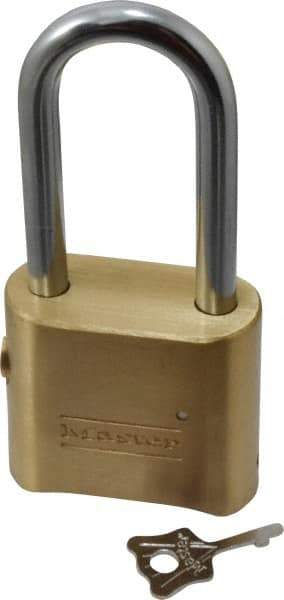 Master Lock - 2" Body Width, 2-1/8" Shackle Clearance, Solid Brass Combination Lock - 5/16" Shackle Diam, 1" Shackle Width, Control Key is Sold Separately - Makers Industrial Supply