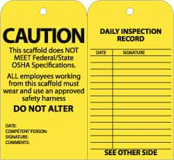 NMC - 3" High x 6" Long, CAUTION - DO NOT ALTER, English Safety & Facility Inspection Tag - Tag Header: CAUTION, 2 Sides, Black & Yellow Cardstock - Makers Industrial Supply