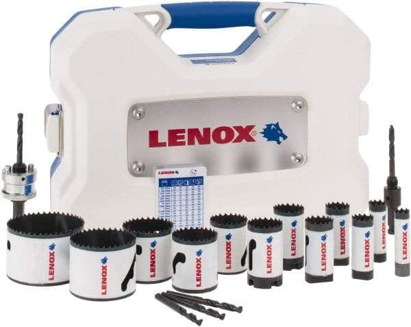 Lenox - 17 Piece, 5/8" to 3" Saw Diam, Contractor's Hole Saw Kit - Bi-Metal, Varied Toothing, Pilot Drill Model No. 4321, Includes 12 Hole Saws - Makers Industrial Supply