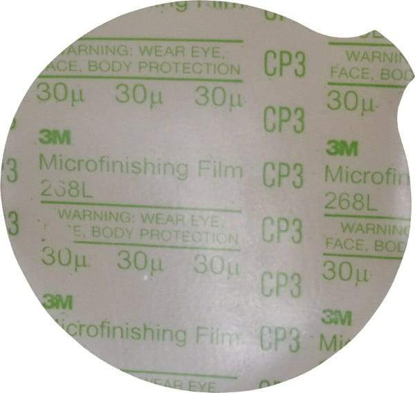 3M - 5" Diam, 30 Grit µ Aluminum Oxide Adhesive PSA Disc - Extra Fine Grade, Green, Polyester Backing, Flexible, Use with Random Orbital Sanders - Makers Industrial Supply