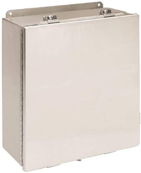 Cooper B-Line - Stainless Steel Standard Enclosure Hinge Flat Cover - NEMA 4, 12, 13, 3RX, 4X, 12" Wide x 12" High x 6" Deep, Corrosion Resistant, Dust-tight, Rainproof & Watertight - Makers Industrial Supply