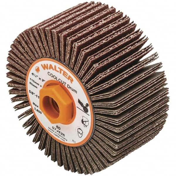 WALTER Surface Technologies - 4-1/4" Diam 60 Grit Aluminum Oxide Unmounted Flap Wheel - 5/8-11 Threaded Hole, 2" Wide, Coated, Grade Coarse, 3,800 Max RPM - Makers Industrial Supply