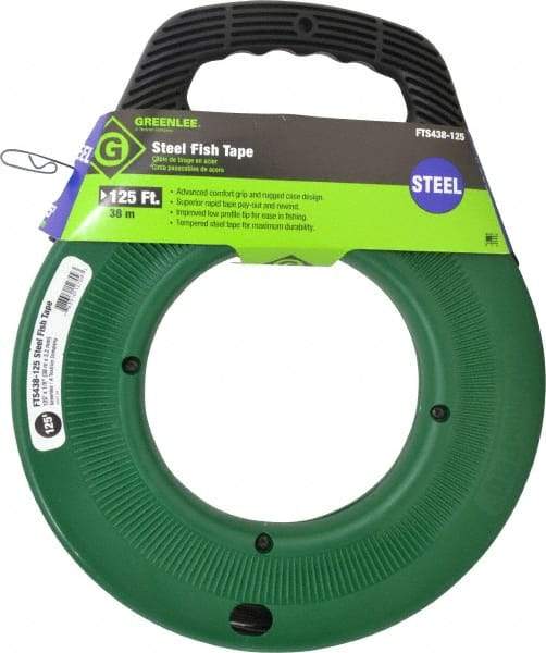 Greenlee - 125 Ft. Long x 1/8 Inch Wide, 0.045 Inch Thick, Steel Fish Tape - 400 Lb. Pulling Strength, Includes Case - Makers Industrial Supply