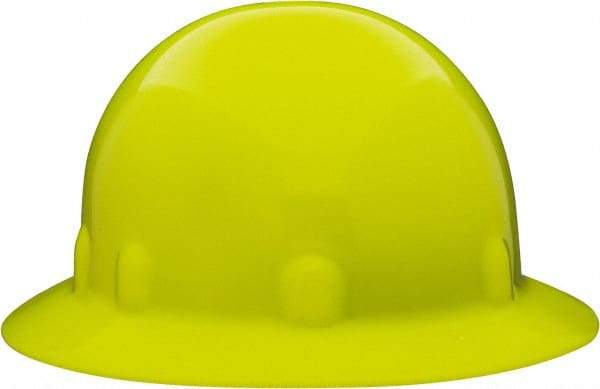 Fibre-Metal - ANSI Type I, Class E Rated, 8-Point, Ratchet Adjustment Hard Hat - Size 6-1/2 to 8, Hi-Viz Yellow, Full Brim - Makers Industrial Supply