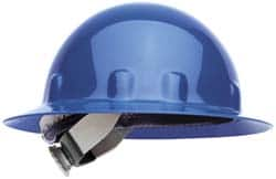 Fibre-Metal - ANSI Type I, Class E Rated, 8-Point, Ratchet Adjustment Hard Hat - Size 6-1/2 to 8, Blue, Full Brim - Makers Industrial Supply