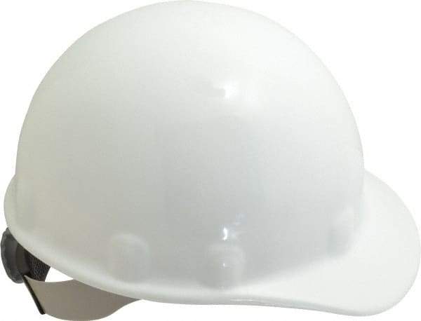 Fibre-Metal - ANSI Type I, Class E Rated, 8-Point, Ratchet Adjustment Hard Hat - Size 6-1/2 to 8, White, Standard Brim - Makers Industrial Supply