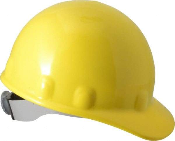 Fibre-Metal - ANSI Type I, Class E Rated, 8-Point, Ratchet Adjustment Hard Hat - Size 6-1/2 to 8, Yellow, Standard Brim - Makers Industrial Supply