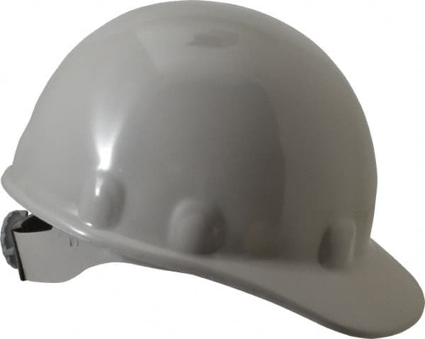 Fibre-Metal - ANSI Type I, Class E Rated, 8-Point, Ratchet Adjustment Hard Hat - Size 6-1/2 to 8, Gray, Standard Brim - Makers Industrial Supply