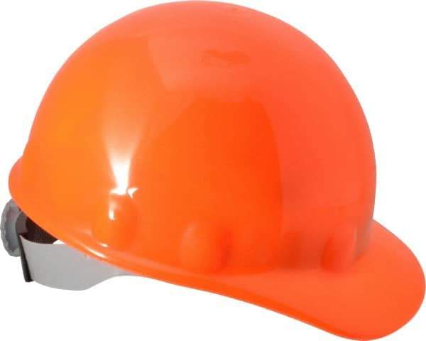 Fibre-Metal - ANSI Type I, Class E Rated, 8-Point, Ratchet Adjustment Hard Hat - One Size Fits Most, Hi-Viz Orange, Standard Brim - Makers Industrial Supply