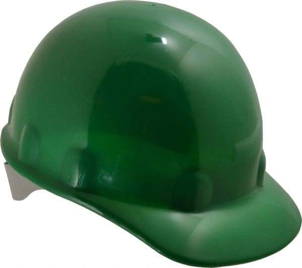 Fibre-Metal - ANSI Type I, Class E Rated, 8-Point, Ratchet Adjustment Hard Hat - Size 6-1/2 to 8, Green, Standard Brim - Makers Industrial Supply