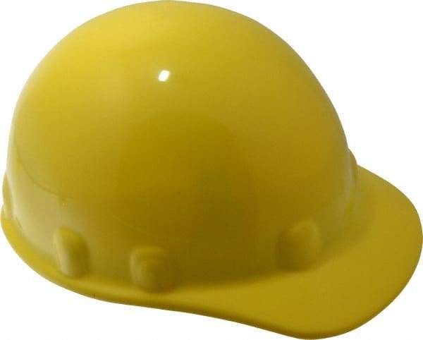 Fibre-Metal - ANSI Type I, Class E Rated, 8-Point, Ratchet Adjustment Hard Hat - Size 6-1/2 to 8, Yellow, Standard Brim - Makers Industrial Supply