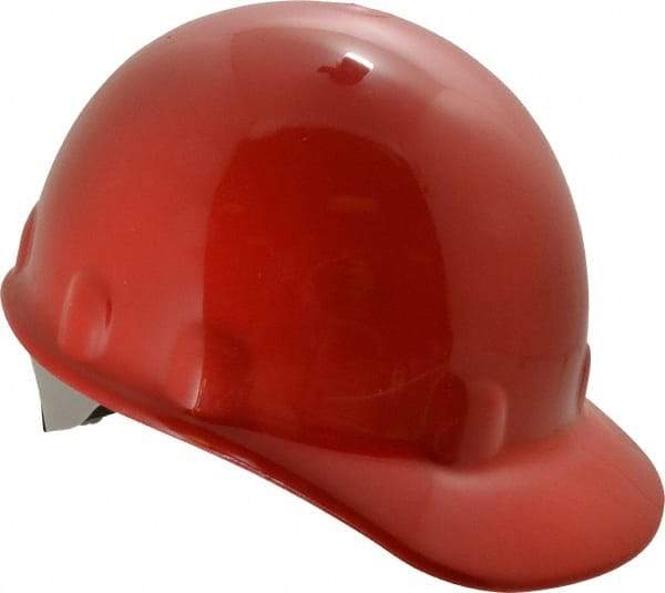 Fibre-Metal - ANSI Type I, Class E Rated, 8-Point, Ratchet Adjustment Hard Hat - Size 6-1/2 to 8, Red, Standard Brim - Makers Industrial Supply