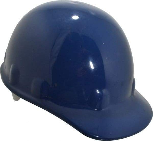 Fibre-Metal - ANSI Type I, Class E Rated, 8-Point, Ratchet Adjustment Hard Hat - One Size Fits Most, Dark Blue, Standard Brim - Makers Industrial Supply