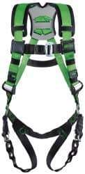 Miller - 400 Lb Capacity, Size Universal, Full Body Construction Safety Harness - Webbing, Mating Leg Strap, Mating Chest Strap, Black/Green - Makers Industrial Supply