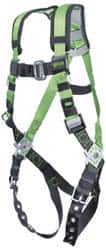 Miller - 400 Lb Capacity, Size Universal, Full Body Construction Safety Harness - Webbing, Tongue Leg Strap, Mating Chest Strap, Black/Green - Makers Industrial Supply