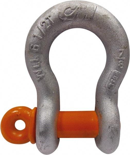 CM - 5/8" Nominal Chain Size, 3.25 Ton Carbon Steel Screw Anchor Shackle - 27/32" Diam, 3/4" Pin Diam, 1-1/16" Wide Inside Jaw, 1-1/2" Inside Width - Makers Industrial Supply