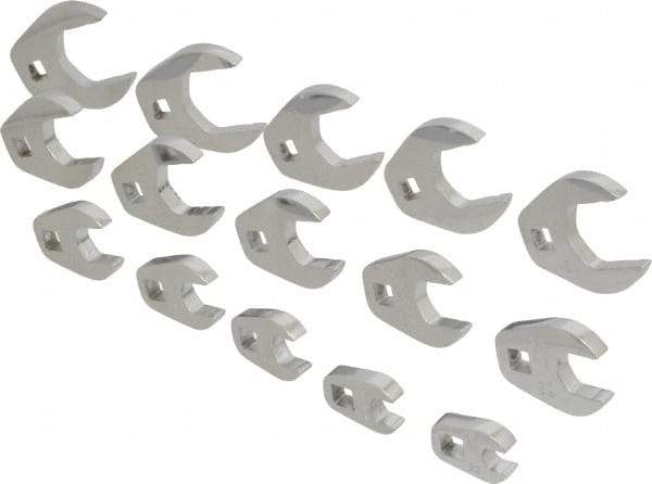 Proto - 15 Piece 3/8" Drive Open End Crowfoot Wrench Set - 3/8 to 1-1/4", with Clip Rail - Makers Industrial Supply