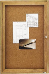 Quartet - 24" Wide x 36" High Enclosed Cork Bulletin Board - Natural (Color) - Makers Industrial Supply