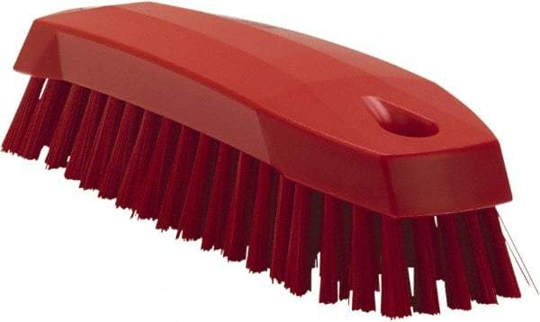 Vikan - 1" Bristle Length, Polyester Scrub Brush - 6-1/4" Long x 7" Wide Head, 7" OAL, Red, Polypropylene Block - Makers Industrial Supply