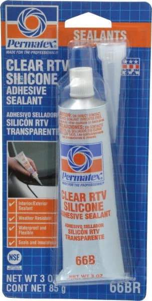 Permatex - 3 oz Tube Clear RTV Silicone Joint Sealant - -75 to 400°F Operating Temp, 24 hr Full Cure Time - Makers Industrial Supply