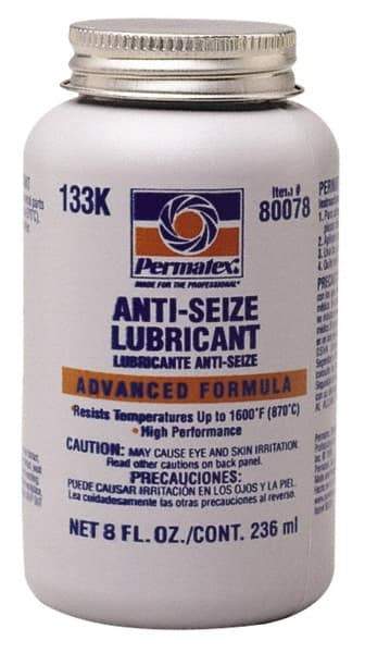 Permatex - 8 oz Bottle High Temperature Anti-Seize Lubricant - Aluminum/Copper/Graphite, -51 to 1,600°F, Silver Colored, Water Resistant - Makers Industrial Supply