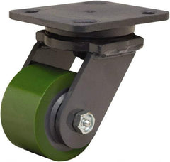 Hamilton - 3-1/4" Diam x 2" Wide x 5-1/4" OAH Top Plate Mount Swivel Caster - Polyurethane Mold onto Cast Iron Center, 575 Lb Capacity, Straight Roller Bearing, 4 x 5" Plate - Makers Industrial Supply