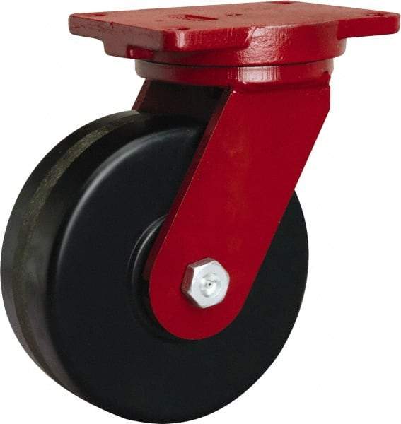 Hamilton - 8" Diam x 3" Wide x 10-1/2" OAH Top Plate Mount Swivel Caster - Phenolic, 3,000 Lb Capacity, Tapered Roller Bearing, 6-1/8 x 7-1/2" Plate - Makers Industrial Supply