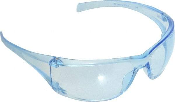 3M - Light Blue Lenses, Framed Safety Glasses - Anti-Fog, Scratch Resistant, Light Blue Plastic Frame, Size Universal, Wrap Around - Makers Industrial Supply