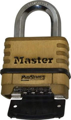 Master Lock - 2-1/4" Body Width x 2" Body Height, 1.063" Shackle Clearance, Brass Body & Boron Carbide Combination Lock - 3/8" Shackle Diam - Makers Industrial Supply