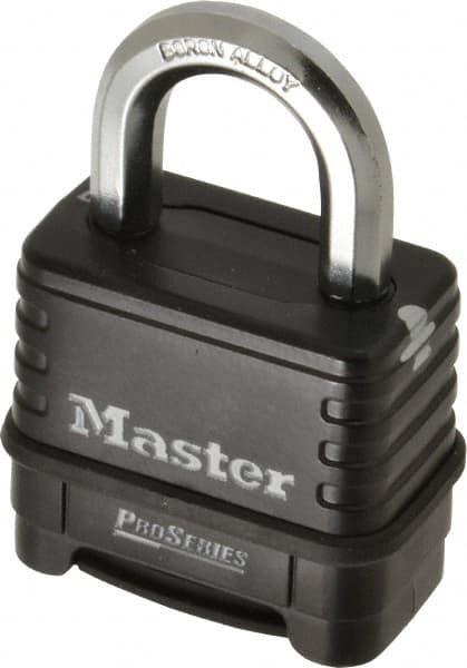 Master Lock - 2-1/4" Body Width x 2" Body Height, 1.063" Shackle Clearance, Die Cast Body & Boron Carbide Combination Lock - 3/8" Shackle Diam - Makers Industrial Supply